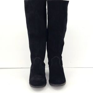 Ana 7.5 black leather short heeled tall pull on boots